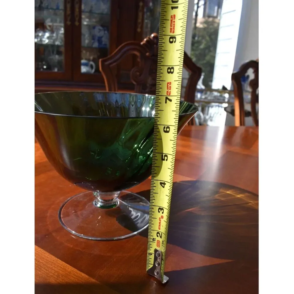 Vintage Emerald Green Pedestal Glass Centerpiece Bowl / Flared Compote Vase